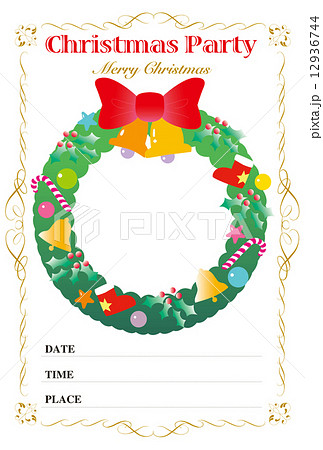 クリスマスパーティ招待状のフォトフレームのイラスト素材
