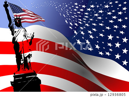 American flag with Liberty  statue  image. Vector illustration 12936805