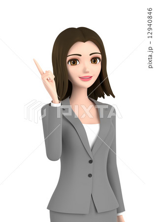 3d イラスト 指さして案内する女性のイラスト素材