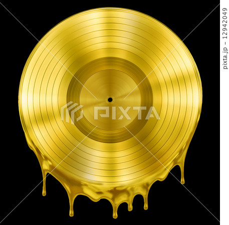 gold molten or melted record music disc award isolated on black gold molten or melted record music disc award isolated on black 12942049