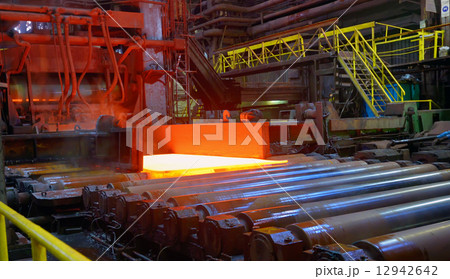 hot steel sheet on conveyor 12942642