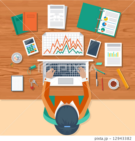 Business woman working with laptop and documents Business woman working with laptop and documents 12943382