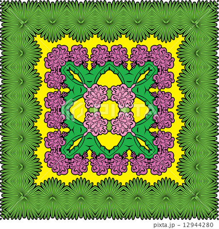 Squared background - ornamental floral pattern with palm leaves 12944280