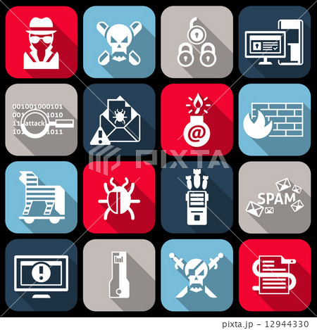 Hacker icons set flat 12944330