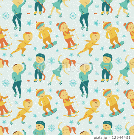 Winter Sports seamless pattern with children, vector illustration 12944431