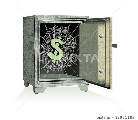 Vector. Dollar sign on spiderweb inside of an open safe 12951185