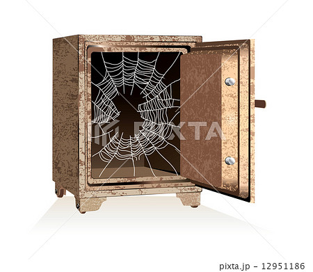 Vector. Dollar sign on spiderweb inside of an open safe 12951186