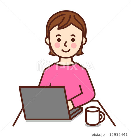 女性パソコンを触るのイラスト素材