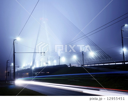 Vansu Bridge lights in fog ,Riga Vansu Bridge lights in fog ,Riga 12955451