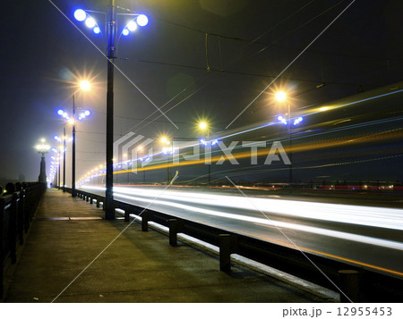 Stone Bridge lights in fog ,Riga Stone Bridge lights in fog ,Riga 12955453