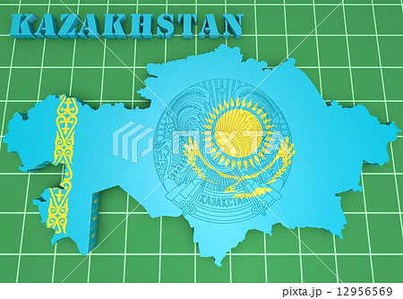 map illustration of Kazakhstan with flag 12956569