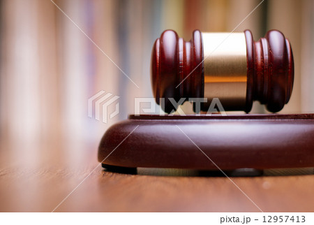 Close up Wooden Law Gavel on the Table 12957413
