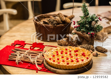 Homemade christmas cake with wild berries. 12959582