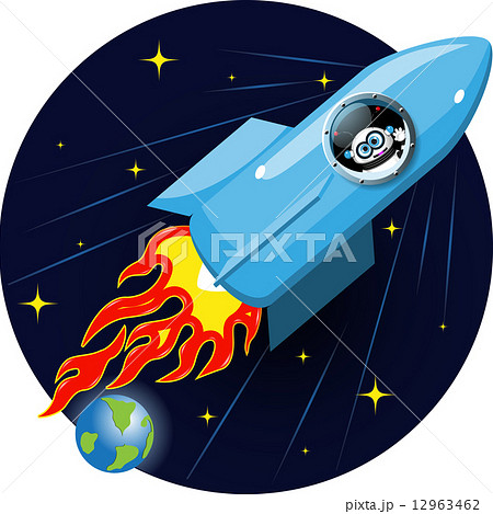 cartoon illustration of a robot in a rocket cartoon illustration of a robot in a rocket 12963462