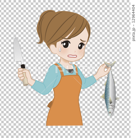 魚を捌く主婦　苦手 12964404