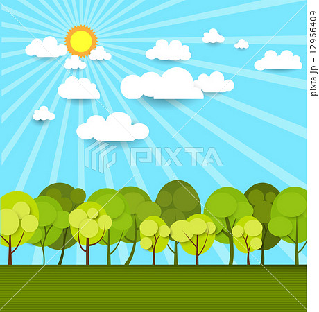 Paper spring tree with sun light Paper spring tree with sun light 12966409