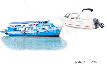 boat and ship floating over sea water isolated white background 12969986