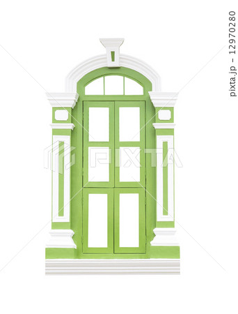 Green classic wooden window frame on white Green classic wooden window frame on white 12970280