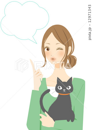 猫と女性 ふきだし 猫と女性 ふきだし 12971343