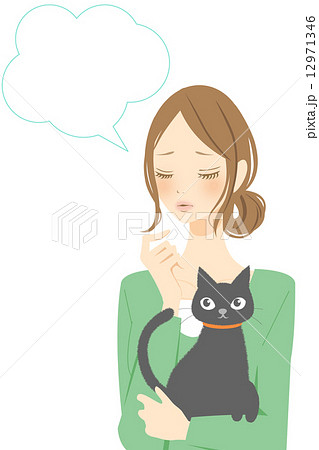 猫と女性　困る　ふきだし 12971346