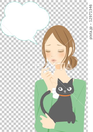 猫と女性　困る　ふきだし 12971346