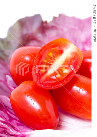 Cherry Tomatoes with Radicchio leaf. 12973841