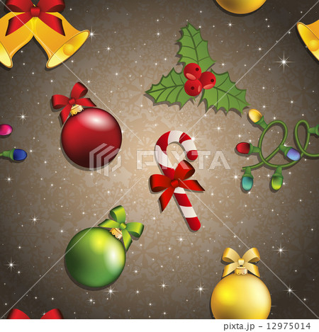 New Year pattern with Christmas tree toy, mistletoe and candy 12975014