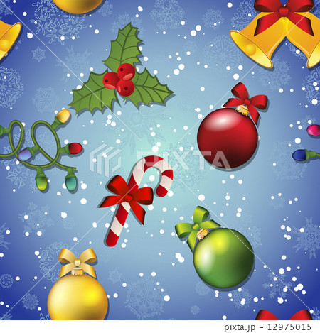 New Year pattern with Christmas tree toy, mistletoe and candy New Year pattern with Christmas tree toy, mistletoe and candy 12975015
