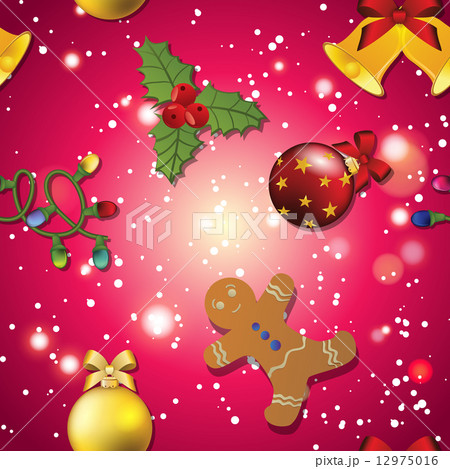 New year pattern gingerbread man, mistletoe, garland and Christmas ball 12975016