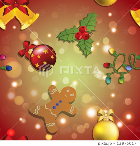 New year pattern gingerbread man, mistletoe, garland and Christmas ball 12975017
