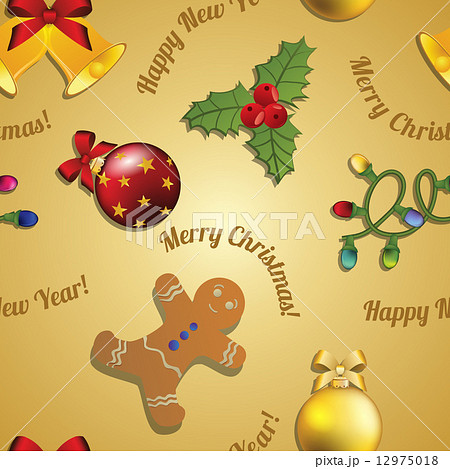 New year pattern gingerbread man, mistletoe, garland and Christmas ball New year pattern gingerbread man, mistletoe, garland and Christmas ball 12975018
