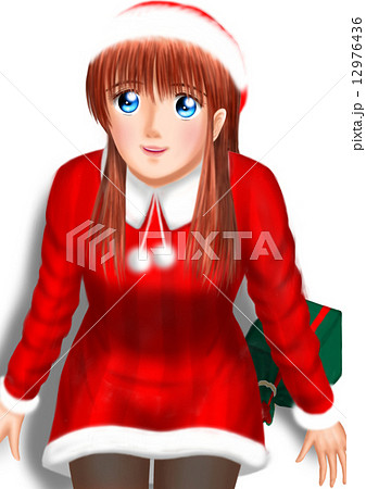 サンタ姿の若い女性 背景なし 帽子 影 プレゼント のイラスト素材