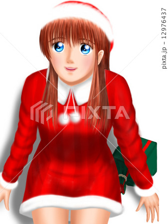 サンタ姿の若い女性 背景なし 帽子 影 プレゼント のイラスト素材