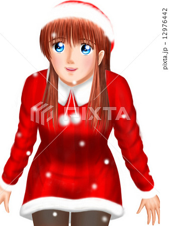サンタ姿の若い女性(背景なし　雪　帽子) 12976442