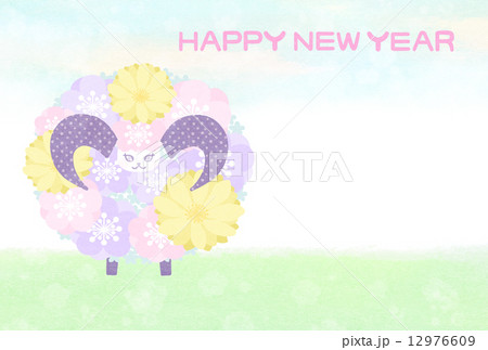 未年 年賀状 花羊 横(賀詞のみ) 未年 年賀状 花羊 横(賀詞のみ) 12976609