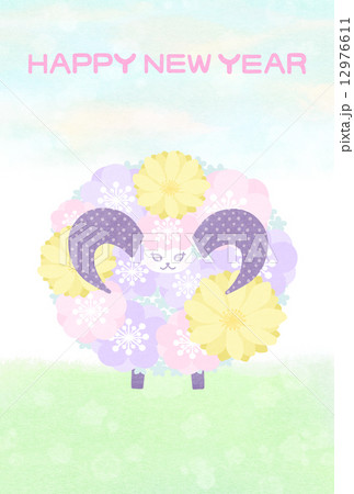 未年 年賀状 花羊 縦(賀詞のみ) 12976611