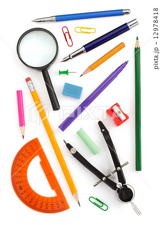 school supplies on white 12978418