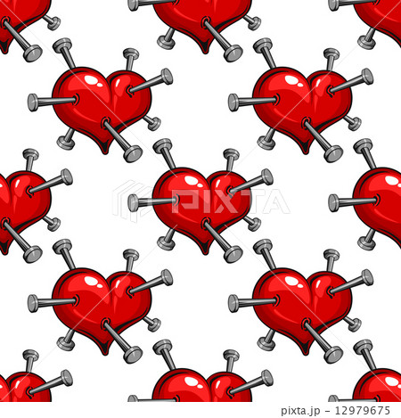 Seamless pattern of a nail studded heart Seamless pattern of a nail studded heart 12979675