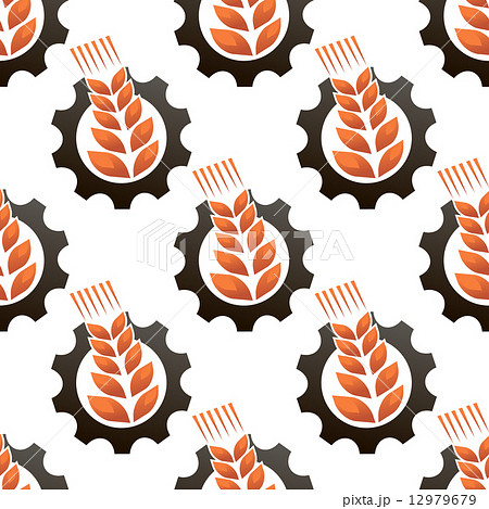 Wheat or barley inside a gear seamless pattern 12979679