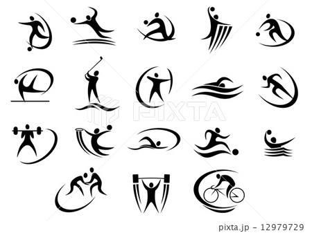 Black silhouette stylized athletes set Black silhouette stylized athletes set 12979729