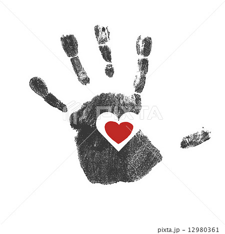 Handprint with red heart symbol. Vector 12980361