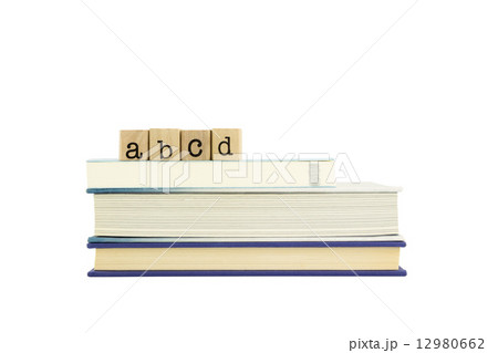 abcd word on wood stamps and books 12980662
