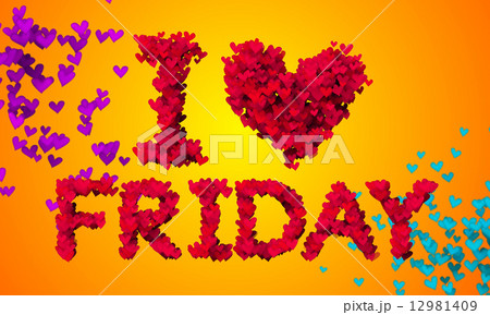 I love Friday Particles Heart Shape 3D orange background I love Friday Particles Heart Shape 3D orange background 12981409