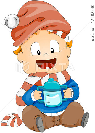 Toddler holding Milk Bottle 12982540
