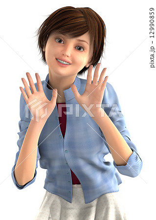 手を振る女性 背景透過 リアル３dcg イラスト素材のイラスト素材