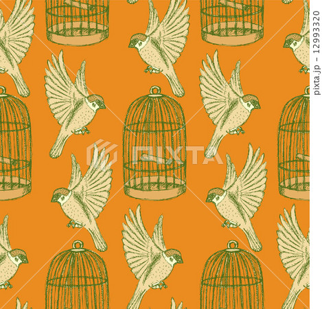 Sketch bird and cage seamless pattern Sketch bird and cage seamless pattern 12993320
