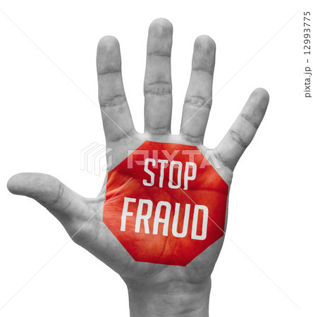Stop Fraud Sign Painted, Open Hand Raised. 12993775