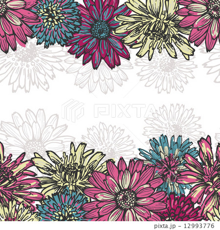 Hand drawn  floral horizontal seamless border 12993776