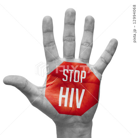 Stop HIV Sign Painted, Open Hand Raised. Stop HIV Sign Painted, Open Hand Raised. 12994068