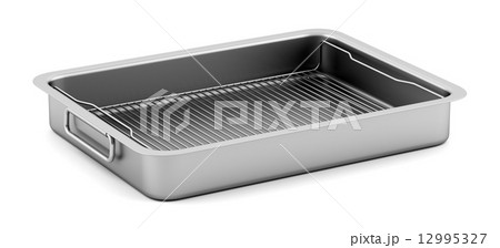 metallic baking dish isolated on white background 12995327